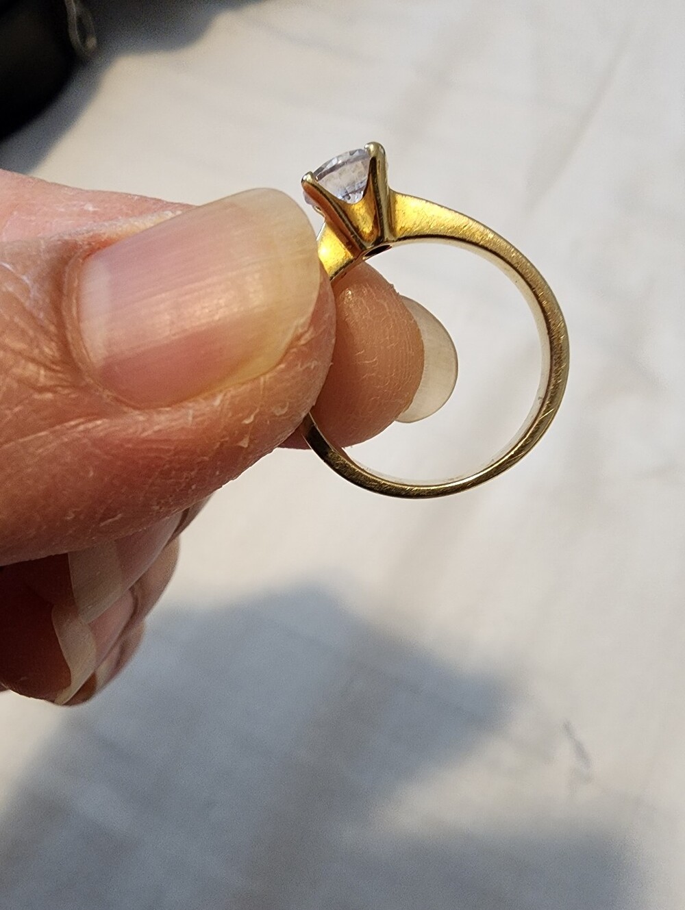 Engagement Classic Solitaire Solid Gold Ring with Clear Stone 5.5